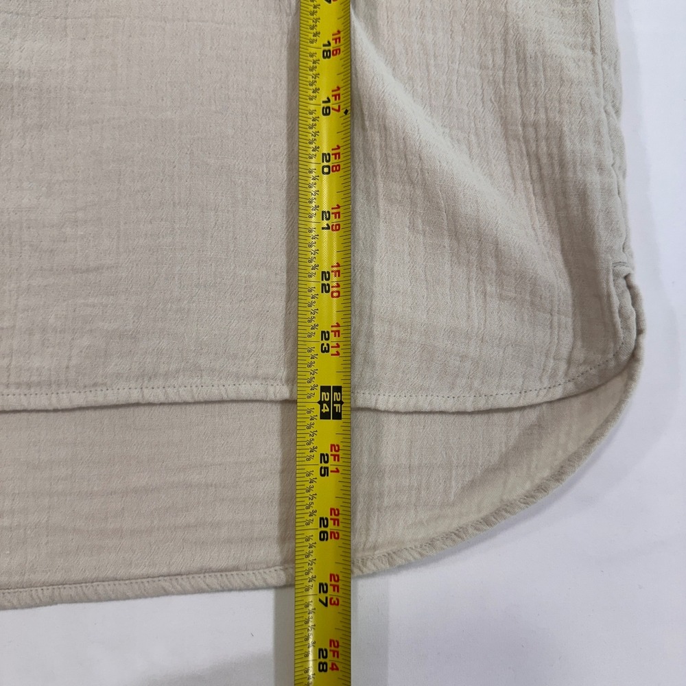 Caslon Cotton Gauze Henley Top Women Large Tan Rolled Sleeve | Coastal Grandma - Picture 8 of 8